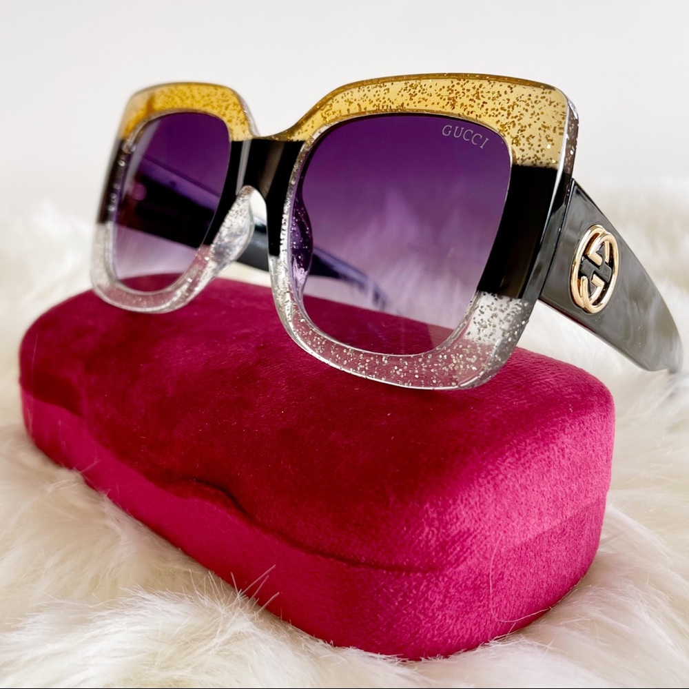 🦚🦚💎 360.‎ Authentic GUCCI Glitter Square Sunglasses GG0083S